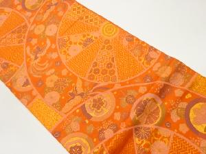 源氏車に鳳凰・草花・古典柄模様織出し本袋帯